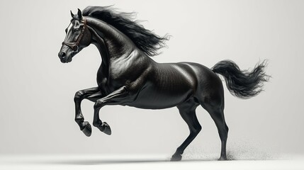 A powerful stallion rearing up, rendered with dynamic energy and detail on a clean white backdrop