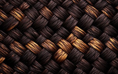 Close-up of a beautifully woven texture with dark and golden tones.
