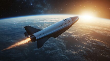 Fototapeta premium Space exploration Traditional rocket transitioning into a reusable spacecraft