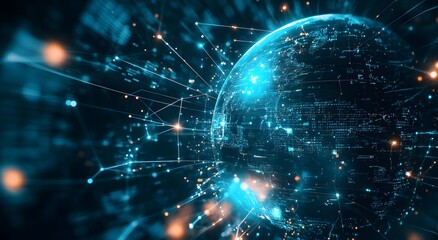 Obraz premium Digital connectivity representing the global connectivity symbolizing the advanced nature of artificial intelligence technology. and high-tech backgrounds featuring an abstract world with bright light