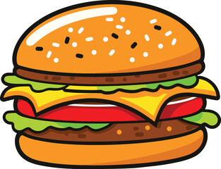 Delicious Cartoon Hamburger Illustration - Perfect for Food Blogs and Menus