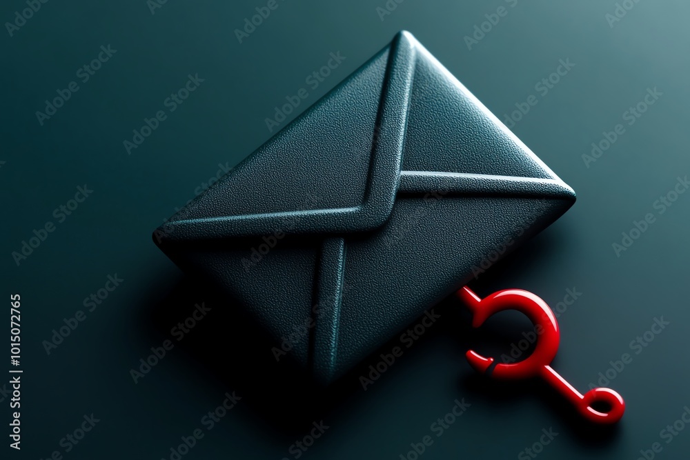 Poster Clean design showing an email envelope being hooked, representing phishing, with minimalist shadows and a bright red hook