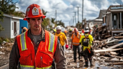 An emergency response team assessing the damage and organizing the recovery efforts in a community devastated by a storm