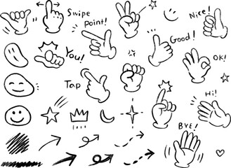 Hand drawn hand gesture icons vector set -simple cute set