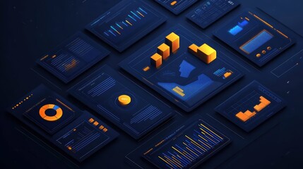 Innovative product launch strategies with eye-catching visuals and metrics, on a dark blue background