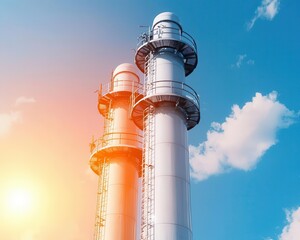 Chemical plant with towering distillation columns, advanced technology in use