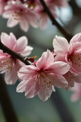 Obraz premium realistic illustration of cherry blossoms blooming and looking beautiful in pink