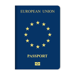 European Union passport cover front with official gold emblem and text