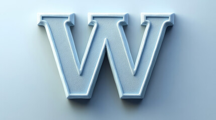 A 3D rendering of the letter W in a light blue color.