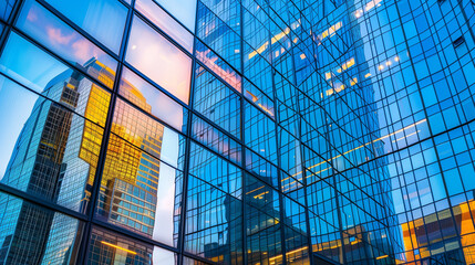 Reflective skyscrapers, business office buildings