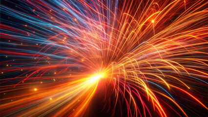 Fototapeta premium Vibrant explosion of fireworks in a dynamic abstract scene.