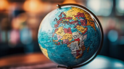 Close-up of a Globe with Vividly Colored Continents