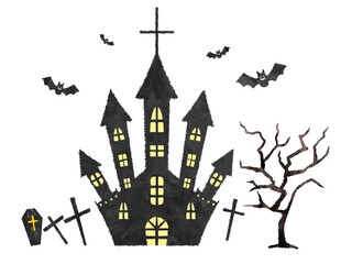 ハロウィン　イラスト　お城　十字架　飾り イメージ
