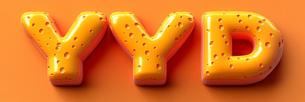 The letters YYD are made of a bright yellow, glossy material with small, white polka dots. They are set against a vibrant orange background.