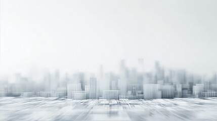 A white background with light gray in the foreground, a blurred cityscape in motion blur on top of it, The overall mood is sleek and modern, with elements that suggest advanced technology or AI graphi