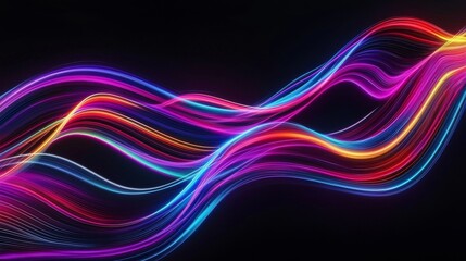Colorful, dynamic light trails creating a vibrant flow against a black background.