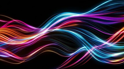 Obraz premium Abstract colorful light waves against a black background, creating a vibrant and dynamic visual effect.