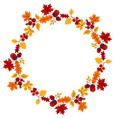 Vector illustration. Autumn ornament, autumn leaves, design element. Modern design. Circle, frame. Autumn composition.