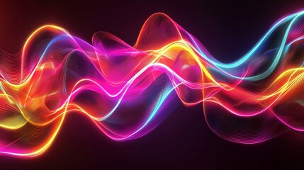 Colorful abstract waves of light create a vibrant, energetic atmosphere in neon hues.