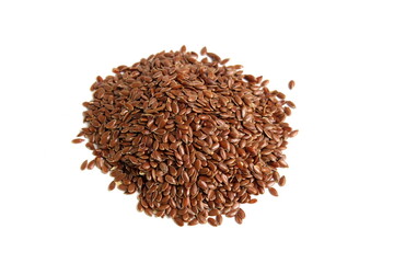 Flax seeds lie in a pile on an isolated	