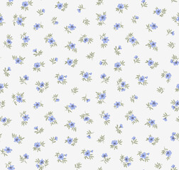 Vector seamless pattern. Liberty pattern in small flowers. Small blue flowers. White background. Ditsy floral background. Delicate template for fashion prints. Stock vector.