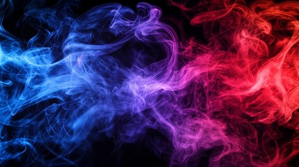 Fototapeta premium Swirling blue and red smoke against a dark background, creating a mystical and dramatic atmosphere.