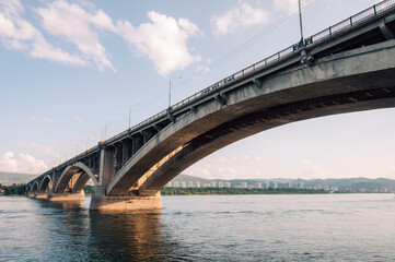 Fototapeta premium Communal bridge over the Yenisei River