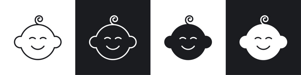 Child face icon vector icon set black filled and outlined style.