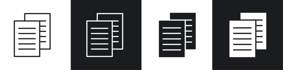 Copy icon vector icon set black filled and outlined style.