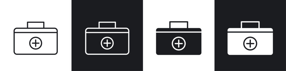 Doctor bag icon vector icon set black filled and outlined style.