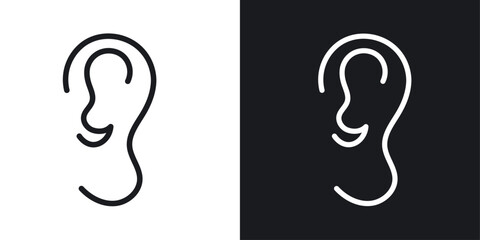 Ear icon vector icon set black filled and outlined style.