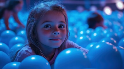 Sami children playing in a blue-tinted ball pit, the playful background complementing the characters' joyful, carefree expressions