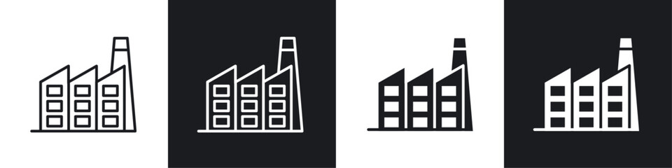 Factory icon vector icon set black filled and outlined style.