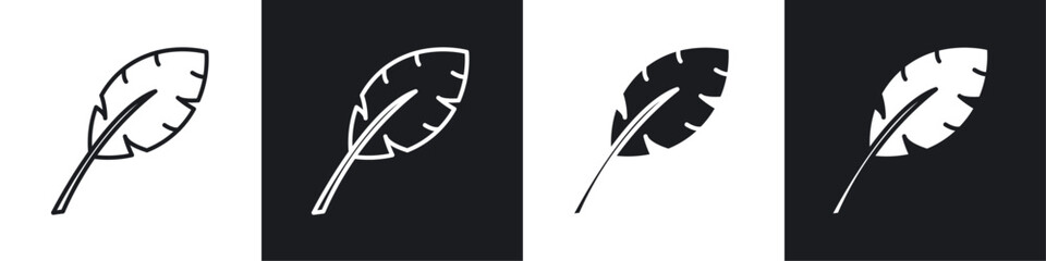Feather icon vector icon set black filled and outlined style.