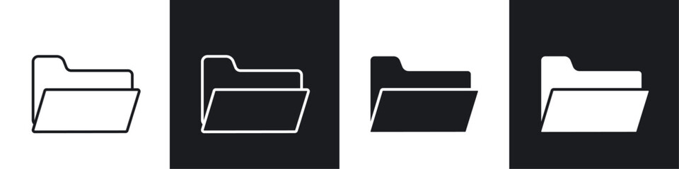 Folder icon vector icon set black filled and outlined style.