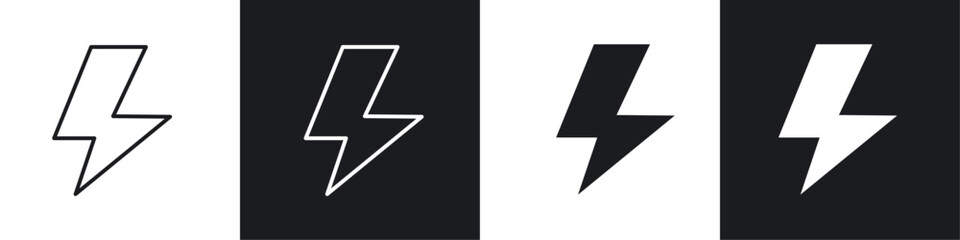 Flash icon vector icon set black filled and outlined style.