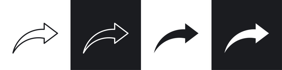 Forward icon vector icon set black filled and outlined style.