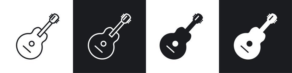 Guitar icon vector icon set black filled and outlined style.