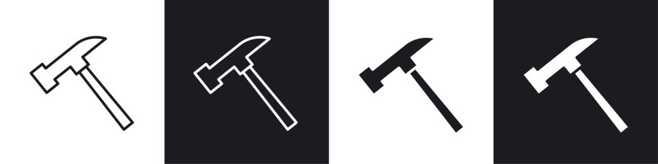 Hammer icon vector icon set black filled and outlined style.