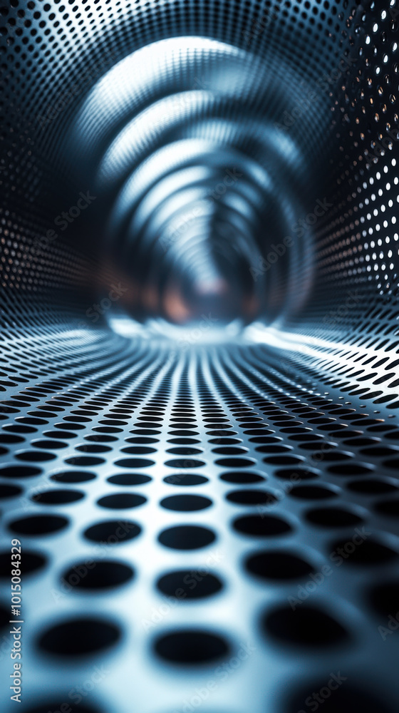 Poster close-up of a textured metal surface with circular patterns creating a flowing wave effect in dim li