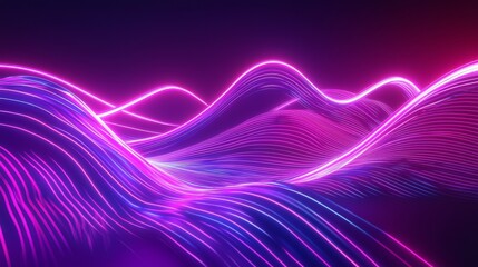 Vibrant neon waves create a mesmerizing digital landscape in pink and blue tones.