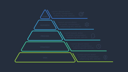 Line concept for infographic with 5 steps, options, parts or processes. Template for web on a black background.