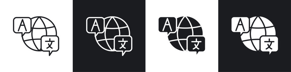 Language icon vector icon set black filled and outlined style.