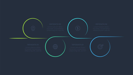 Line concept for infographic with 4 steps, options, parts or processes. Template for web on a black background.