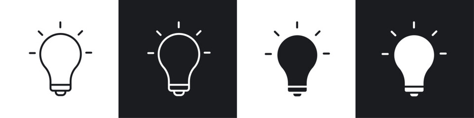 Light bulb icon vector icon set black filled and outlined style.
