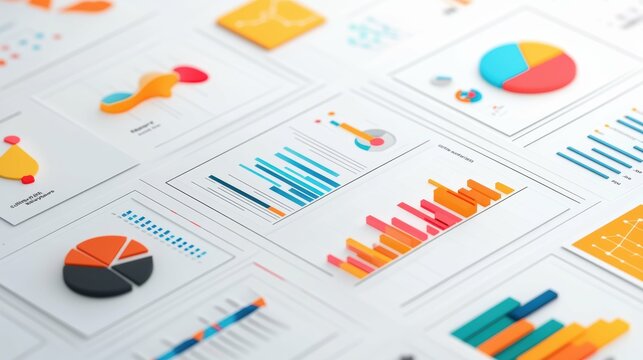 Data-driven marketing insights with interactive charts and graphs, on a clean white backdrop