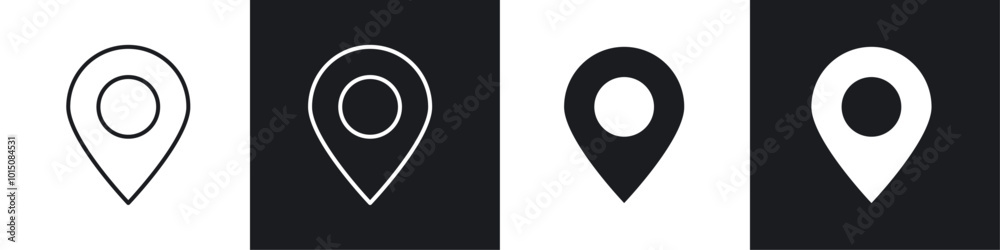 Wall mural location pin icon vector icon set black filled and outlined style.