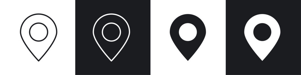 Location pin icon vector icon set black filled and outlined style.