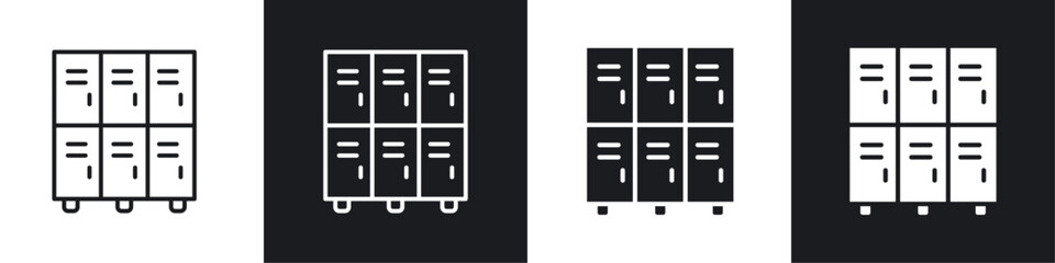 Lockers icon vector icon set black filled and outlined style.