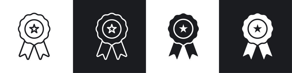 Medal icon vector icon set black filled and outlined style.